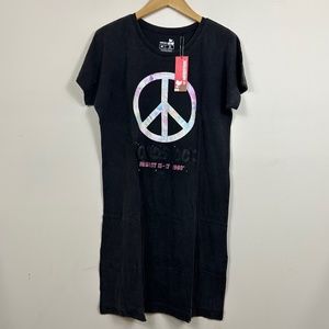 Woodstock Dress Black White Peace Sign NWT Sz Med